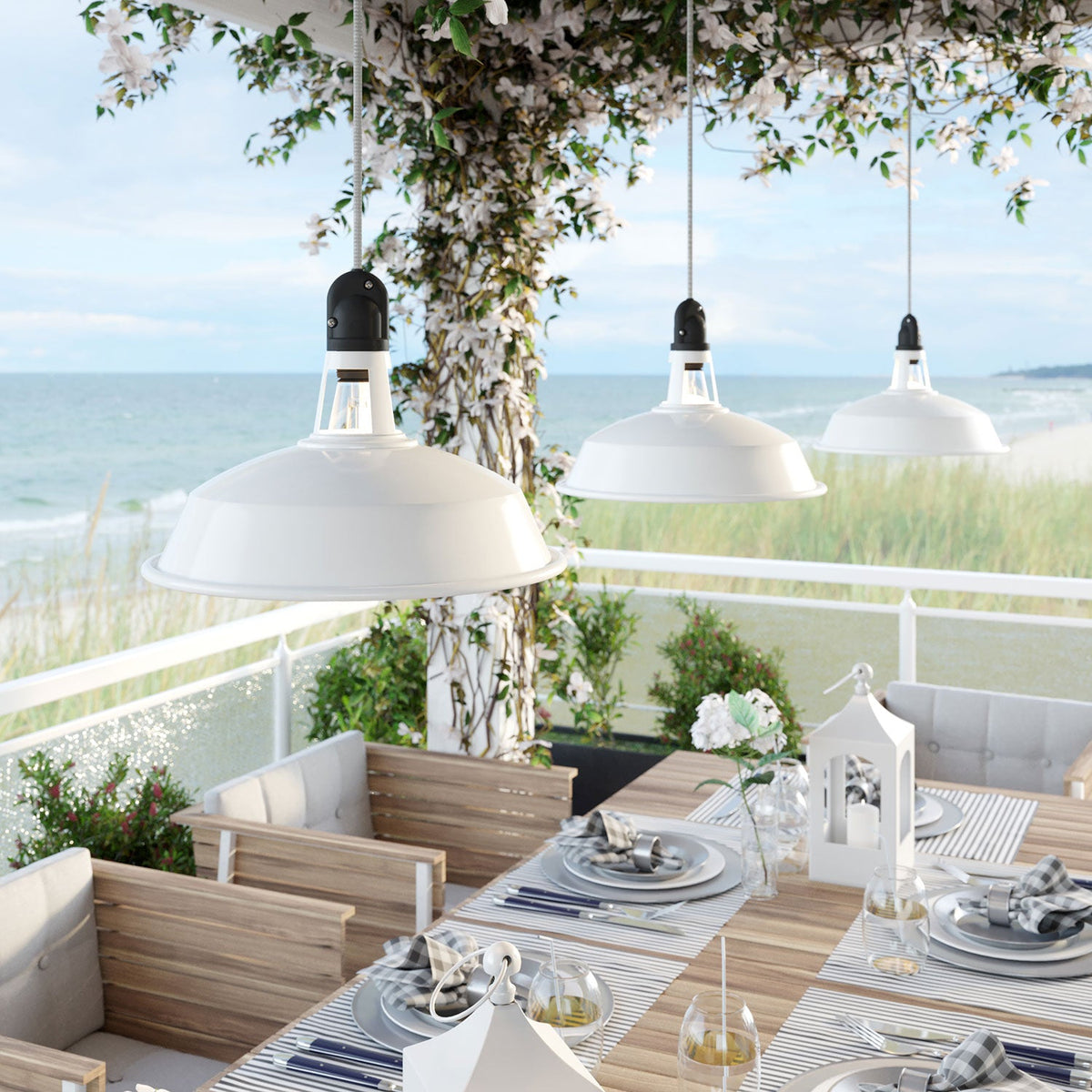 Modulair ELEGANT Lampada per esterni con paralume, 5 m cavo, rosone in silicone e portalampada IP65 waterproof - Bianco