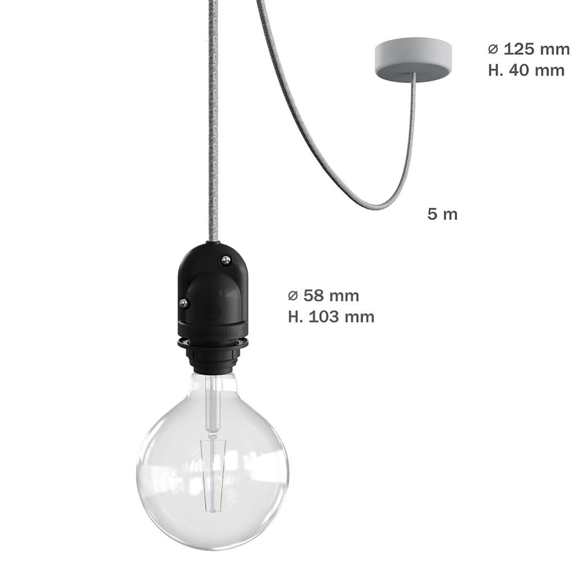 Modulair Lampada da esterno per paralume con 5 m cavo tessile, decentatore, rosone e portalampada IP65 - Bianco