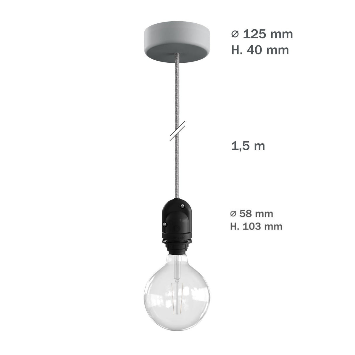 Modulair Lampada per paralume da esterni con 1,5 m cavo tessile, rosone e portalampada IP65 waterproof - Bianco