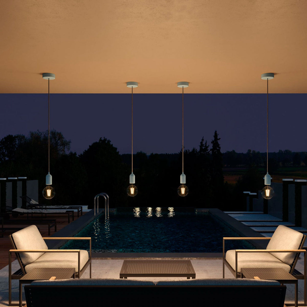 Modulair PASTEL Lampada da esterno con 1,5 m cavo tessile, rosone e portalampada in silicone IP65 waterproof - Blu carta da zucchero