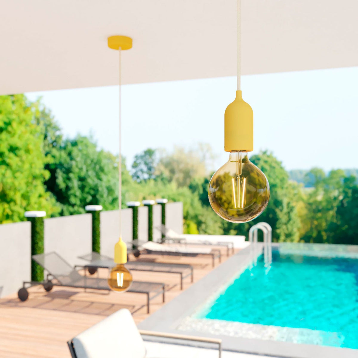 Modulair PASTEL Lampada da esterno con 1,5 m cavo tessile, rosone e portalampada in silicone IP65 waterproof - Mostarda