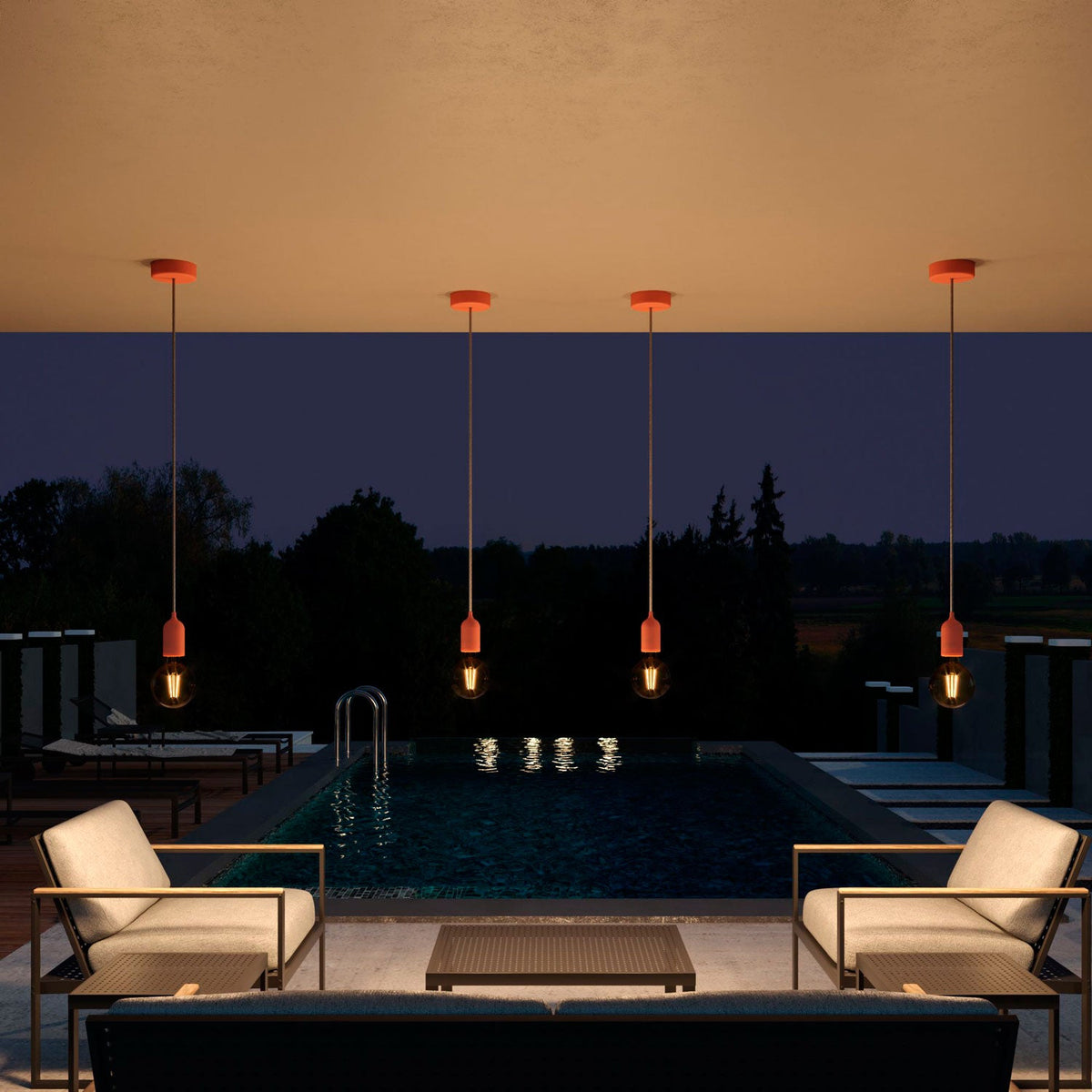 Modulair PASTEL Lampada da esterno con 1,5 m cavo tessile, rosone e portalampada in silicone IP65 waterproof - Salmone