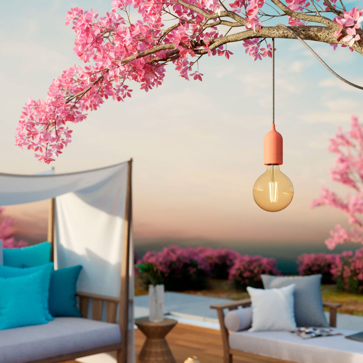 Modulair PASTEL Lampada da esterno con 5 m di cavo, decentatore, rosone e portalampada IP65 waterproof - Salmone