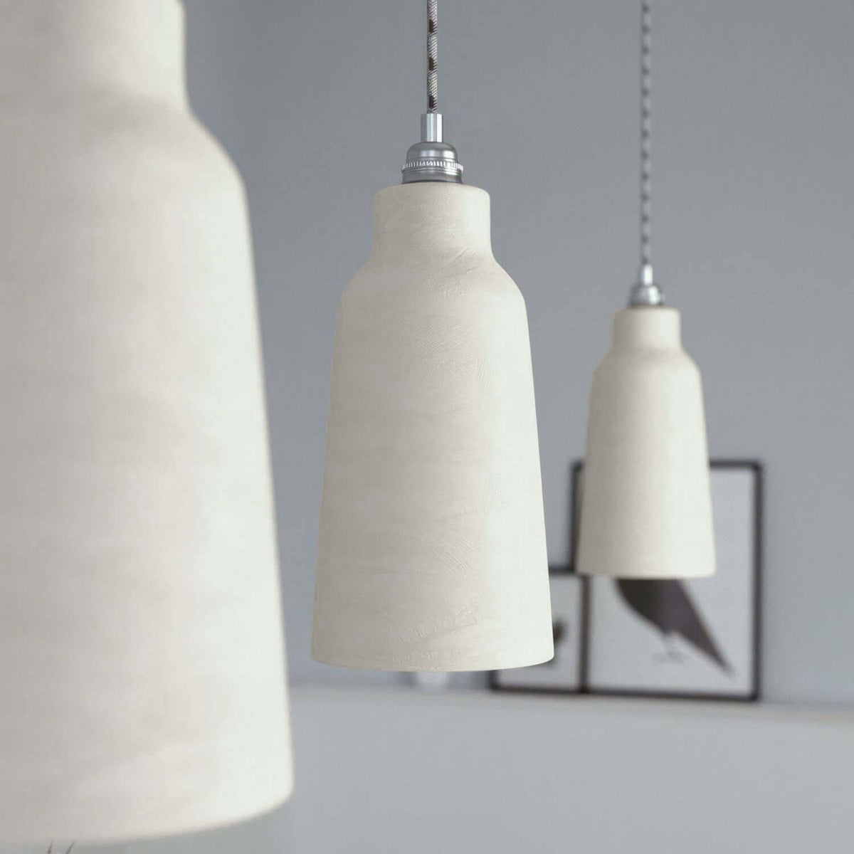 Paralume Bottiglia in ceramica, collezione Materia - Made in Italy - Tortora striato
