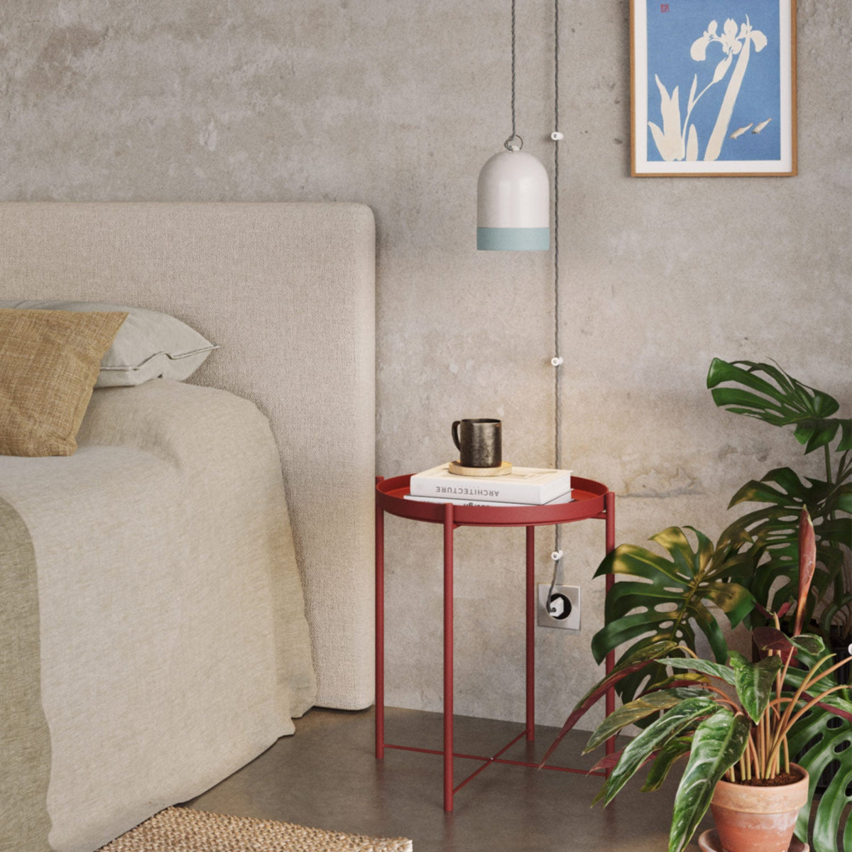 Paralume Campana Mini XS bicolore in ceramica Bianco e Azzurro, collezione Materia - Made in Italy