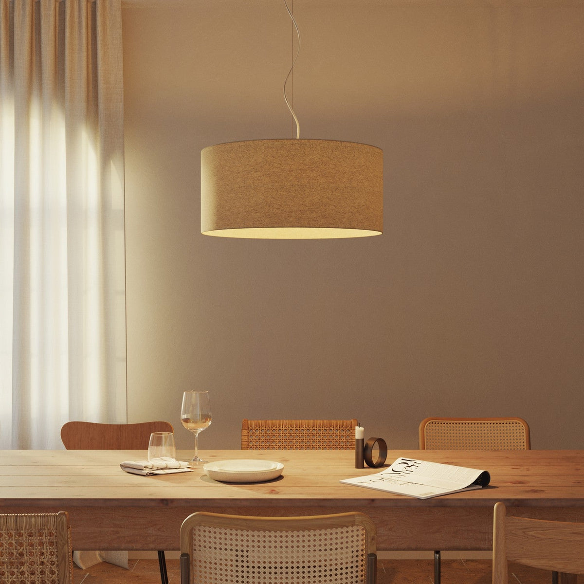 Paralume Cilindro XXL in tessuto con attacco E27 - Made in Italy - Lana Beige