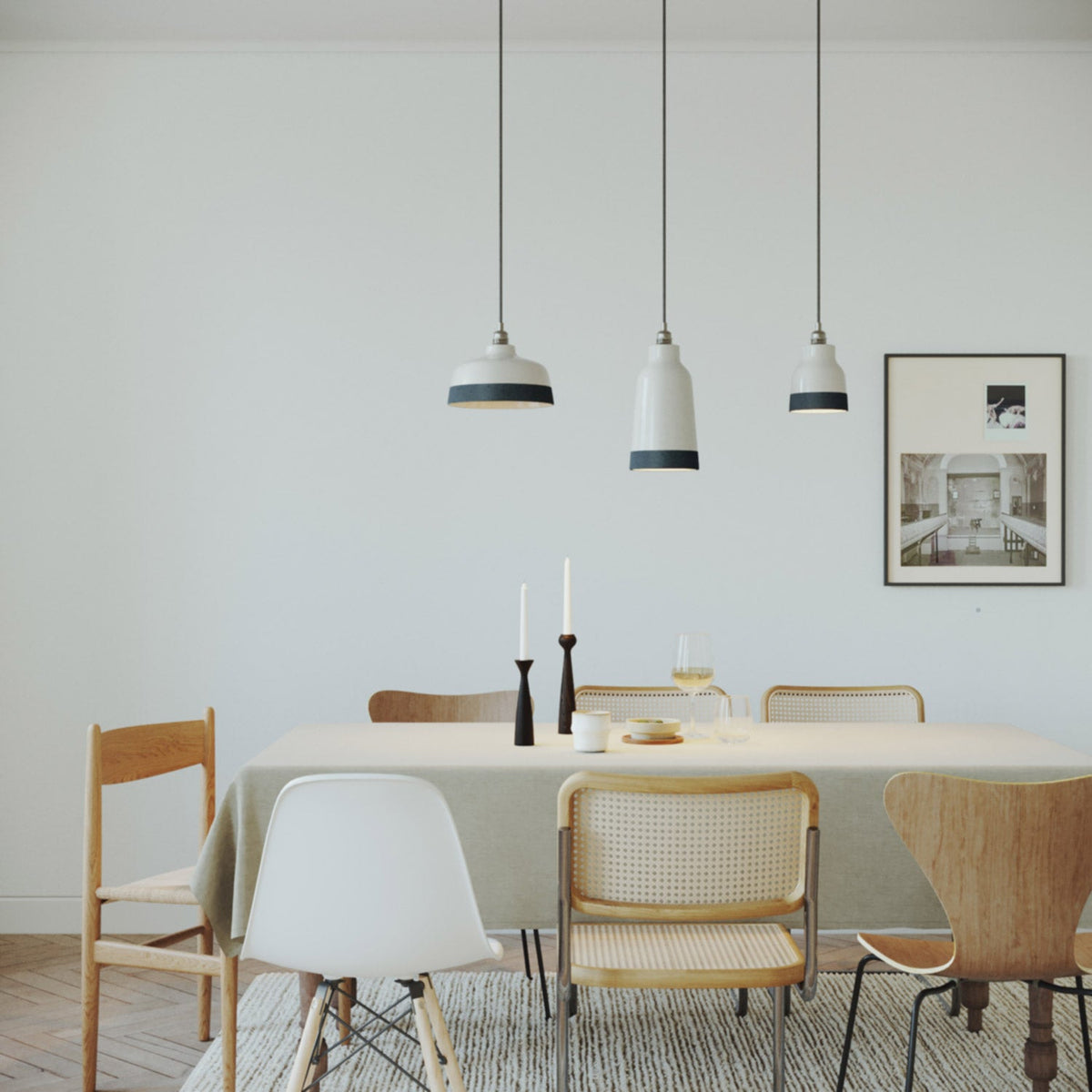 Paralume Coppa bicolore in ceramica Bianco e Petrolio, collezione Materia - Made in Italy