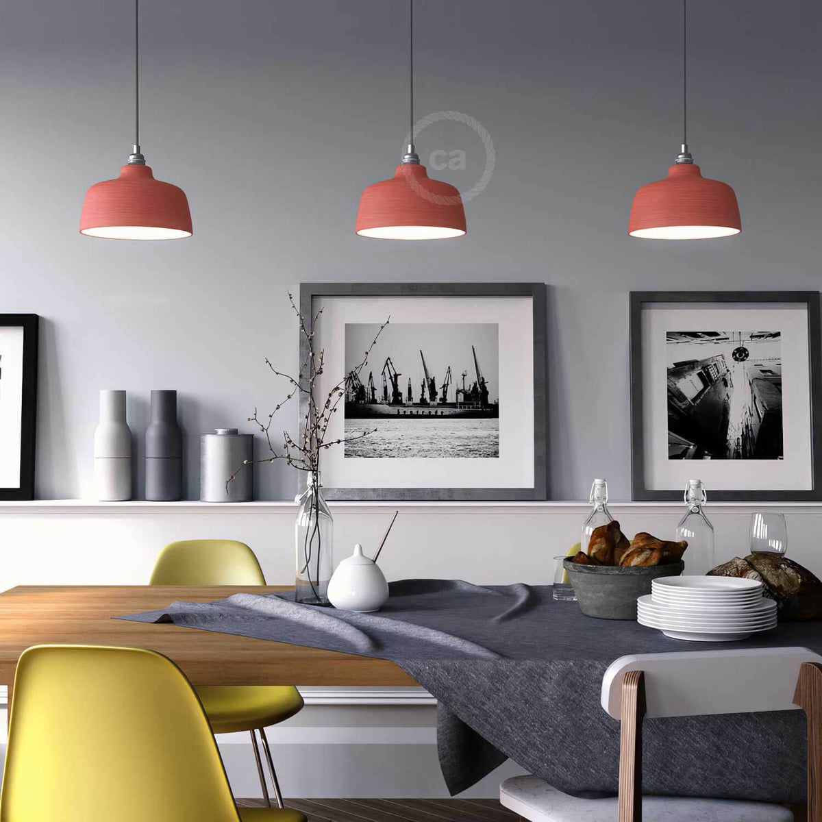 Paralume Coppa in ceramica, collezione Materia - Made in Italy - Corallo striato