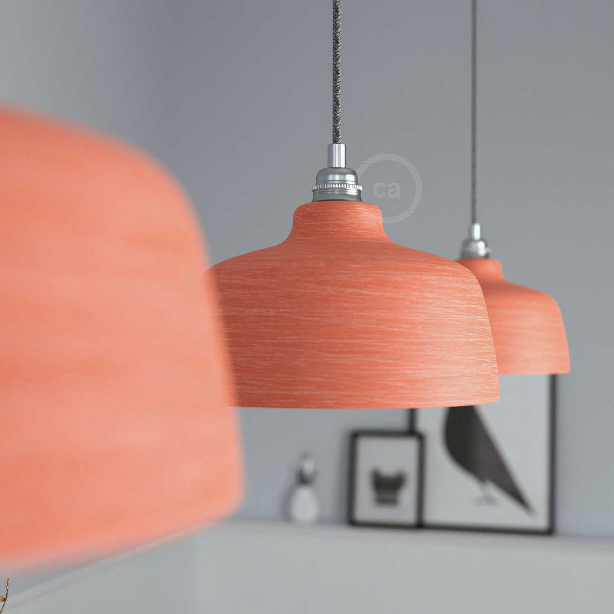 Paralume Coppa in ceramica, collezione Materia - Made in Italy - Corallo striato