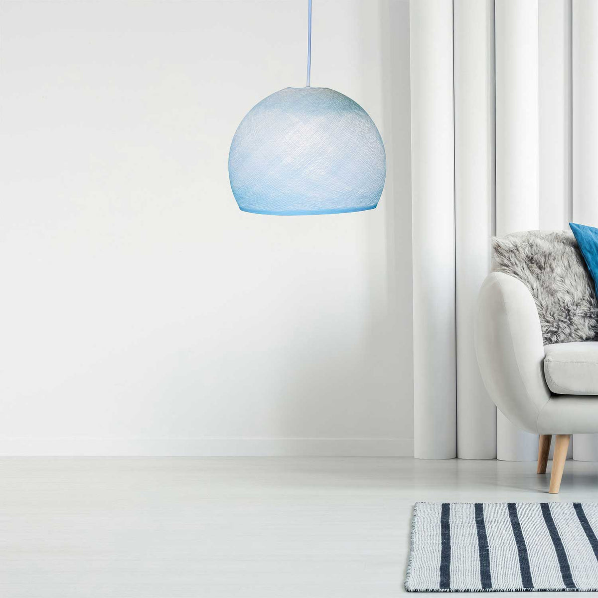 Paralume Cupola in filo 100% fatto a mano - Poliestere Azzurro polvere