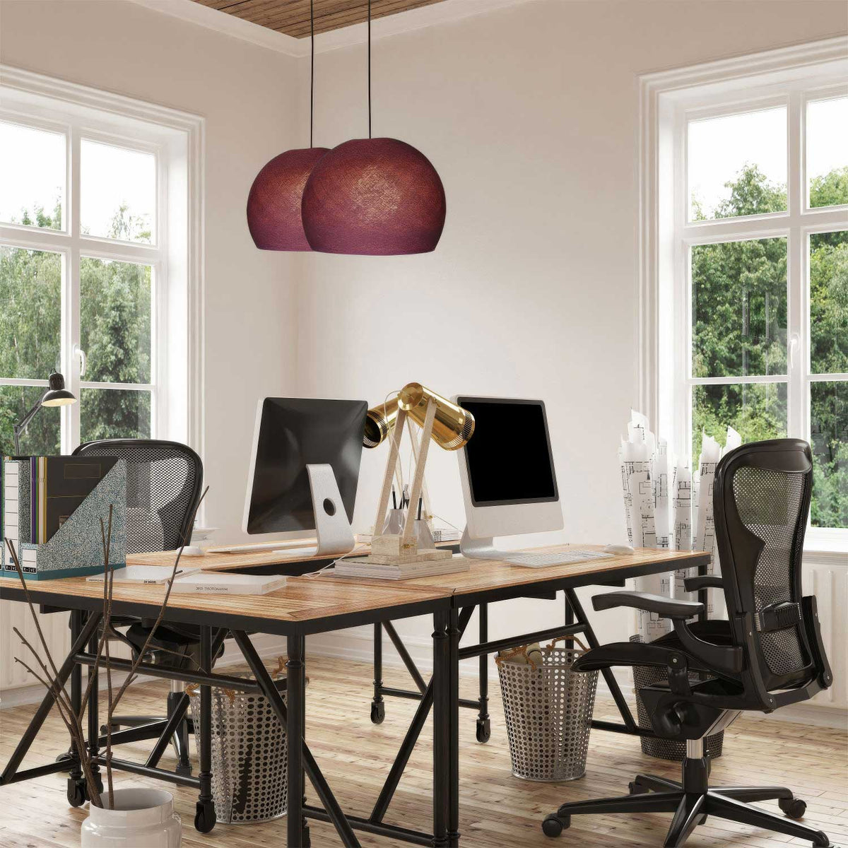 Paralume Cupola in filo 100% fatto a mano - Poliestere Merlot