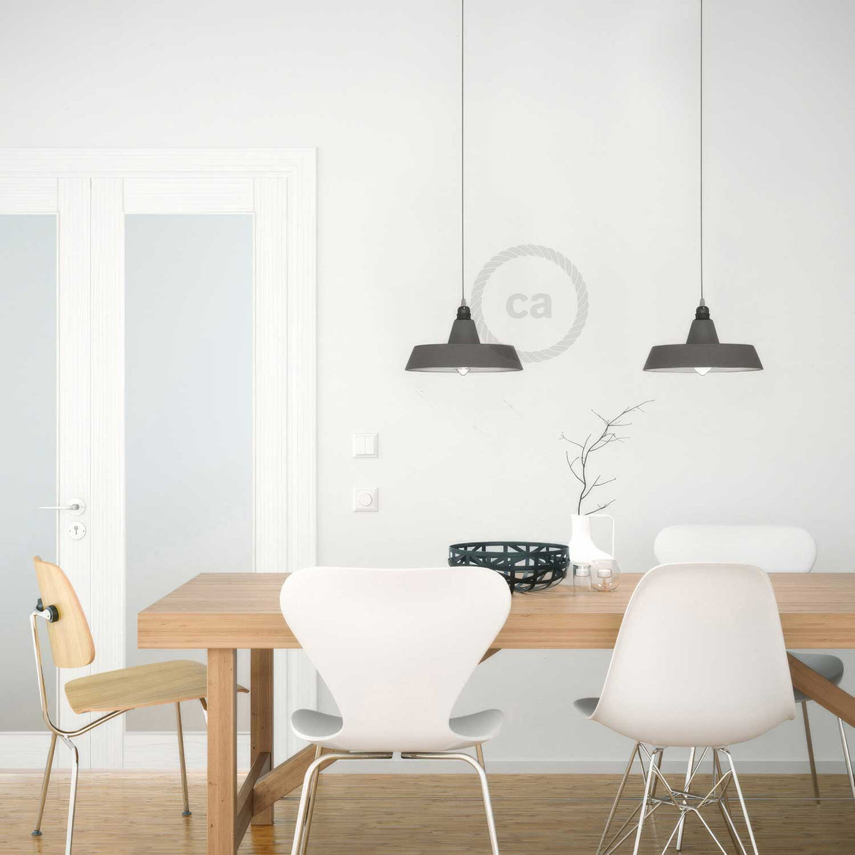 Paralume Industriale in ceramica per sospensione - Made in Italy - Effetto cemento