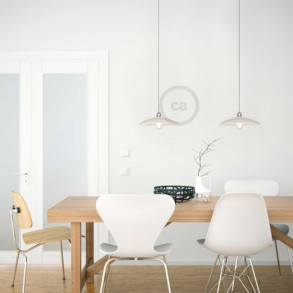 Paralume Piatto in ceramica per sospensione - Made in Italy - Bianco lucido