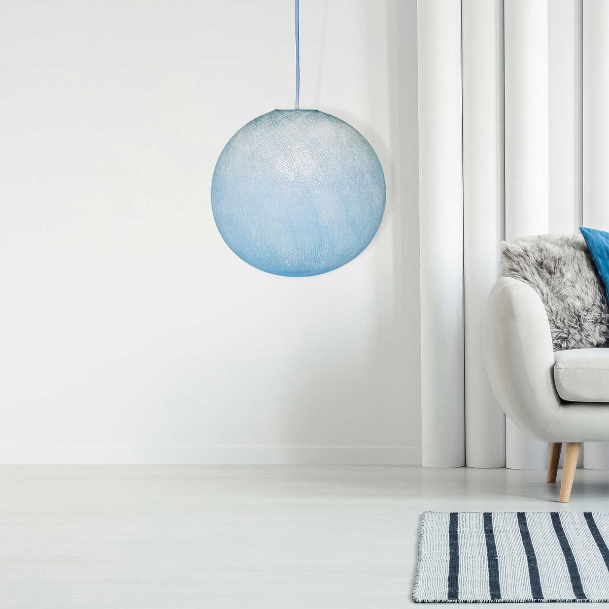 Paralume Sfera in filo 100% fatto a mano - Poliestere Azzurro polvere