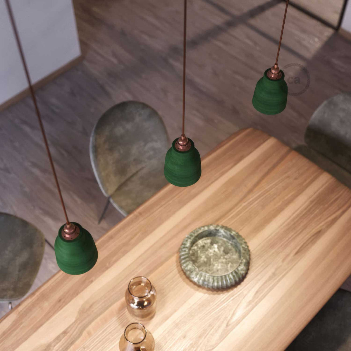 Paralume Vaso in ceramica, collezione Materia - Made in Italy - Evergreen striato