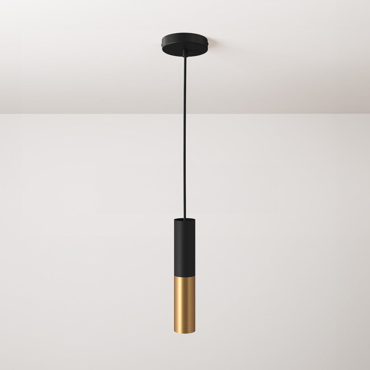 Lampada a sospensione completa di cavo tessile e doppio paralume Tub-E14 - Nero e Bronzo satinato