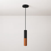 Lampada a sospensione completa di cavo tessile e doppio paralume Tub-E14 - Nero e Rame satinato