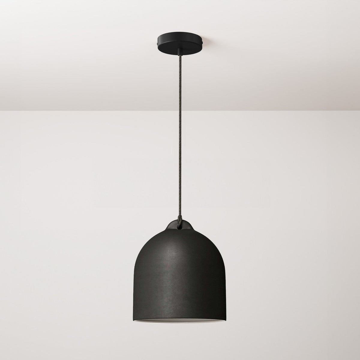 Lampada a sospensione completa di cavo tessile e paralume Campana M in ceramica - Lavagna