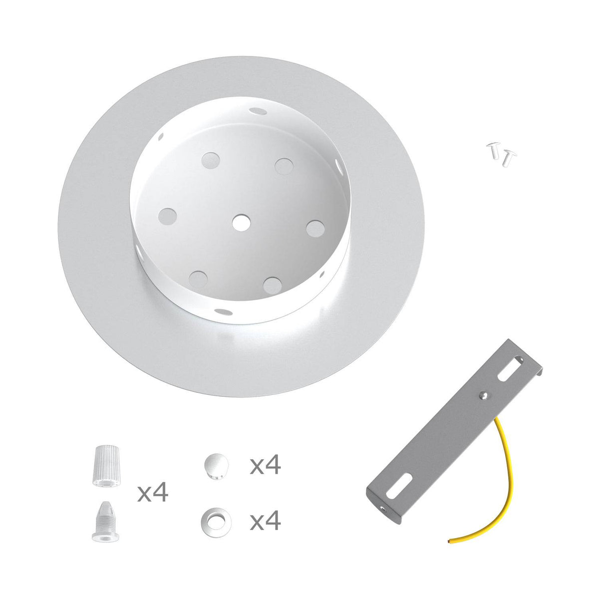Rosone Rose-One rotondo, diametro 200 mm con 4 fori e 4 fori laterali - Dibond Rame satinato Bianco