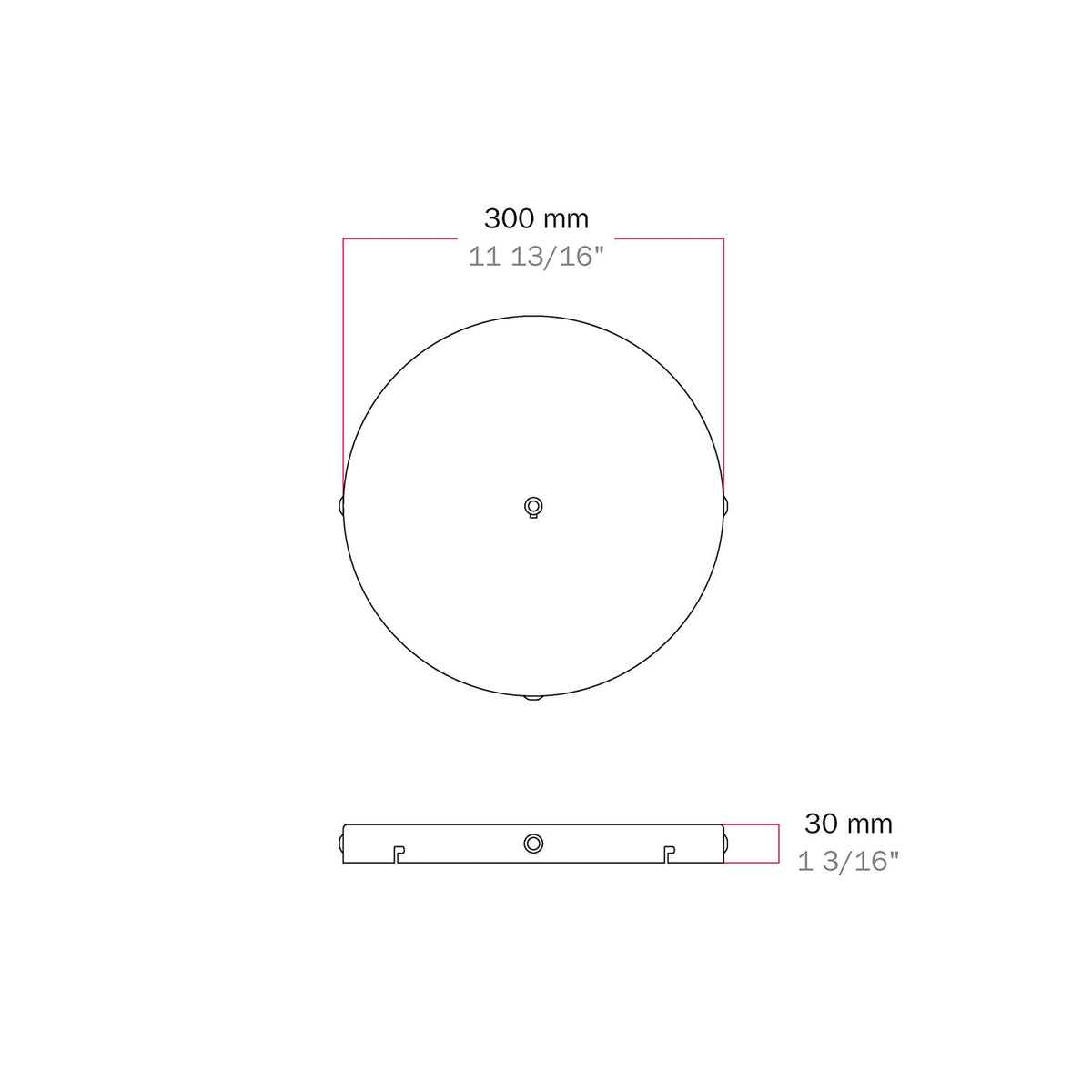 Rosone rotondo in alluminio Ø 30 cm con staffa e cavo di messa a terra, con 1 foro centrale - Bianco Opaco 3