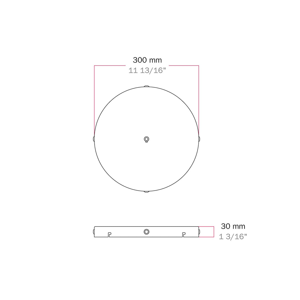 Rosone rotondo in alluminio Ø 30 cm con staffa e cavo di messa a terra, con 1 foro centrale - Nero 4