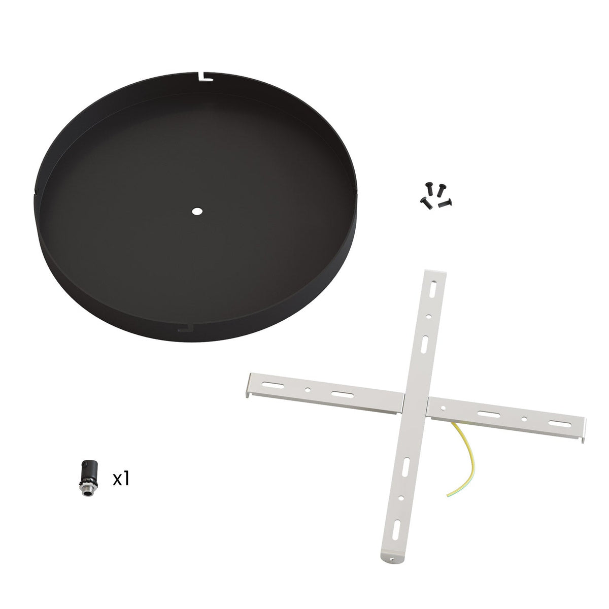 Rosone rotondo in alluminio Ø 30 cm con staffa e cavo di messa a terra, con 1 foro centrale - Nero 0