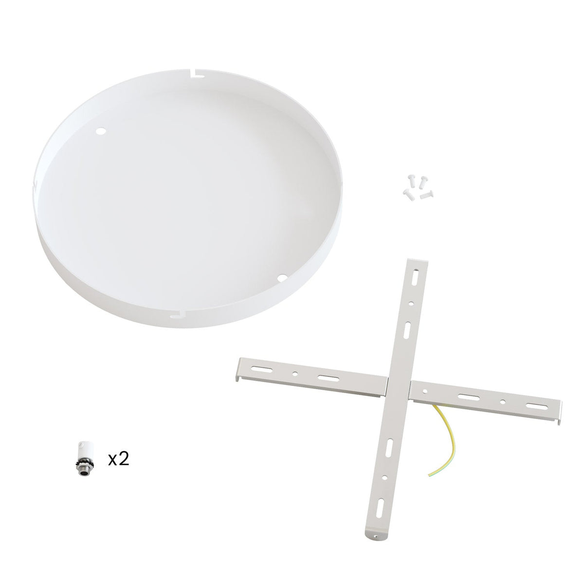 Rosone rotondo in alluminio Ø 30 cm con staffa e cavo di messa a terra, con 2 fori frontali - Bianco Opaco 0