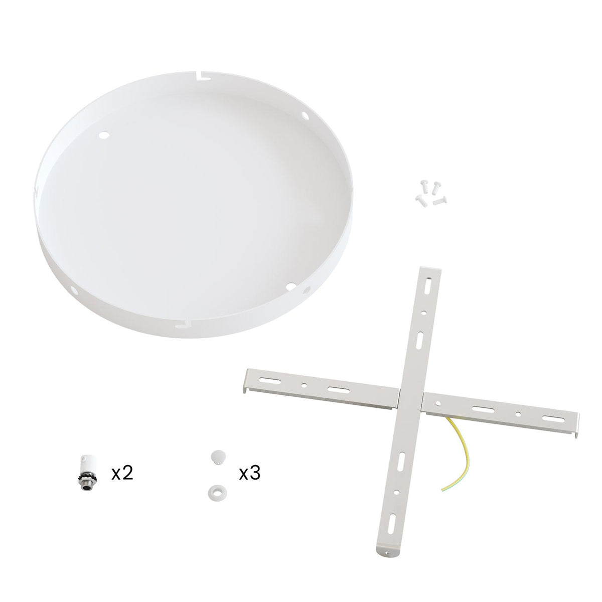 Rosone rotondo in alluminio Ø 30 cm con staffa e cavo di messa a terra, con 2 fori frontali - Bianco Opaco 3