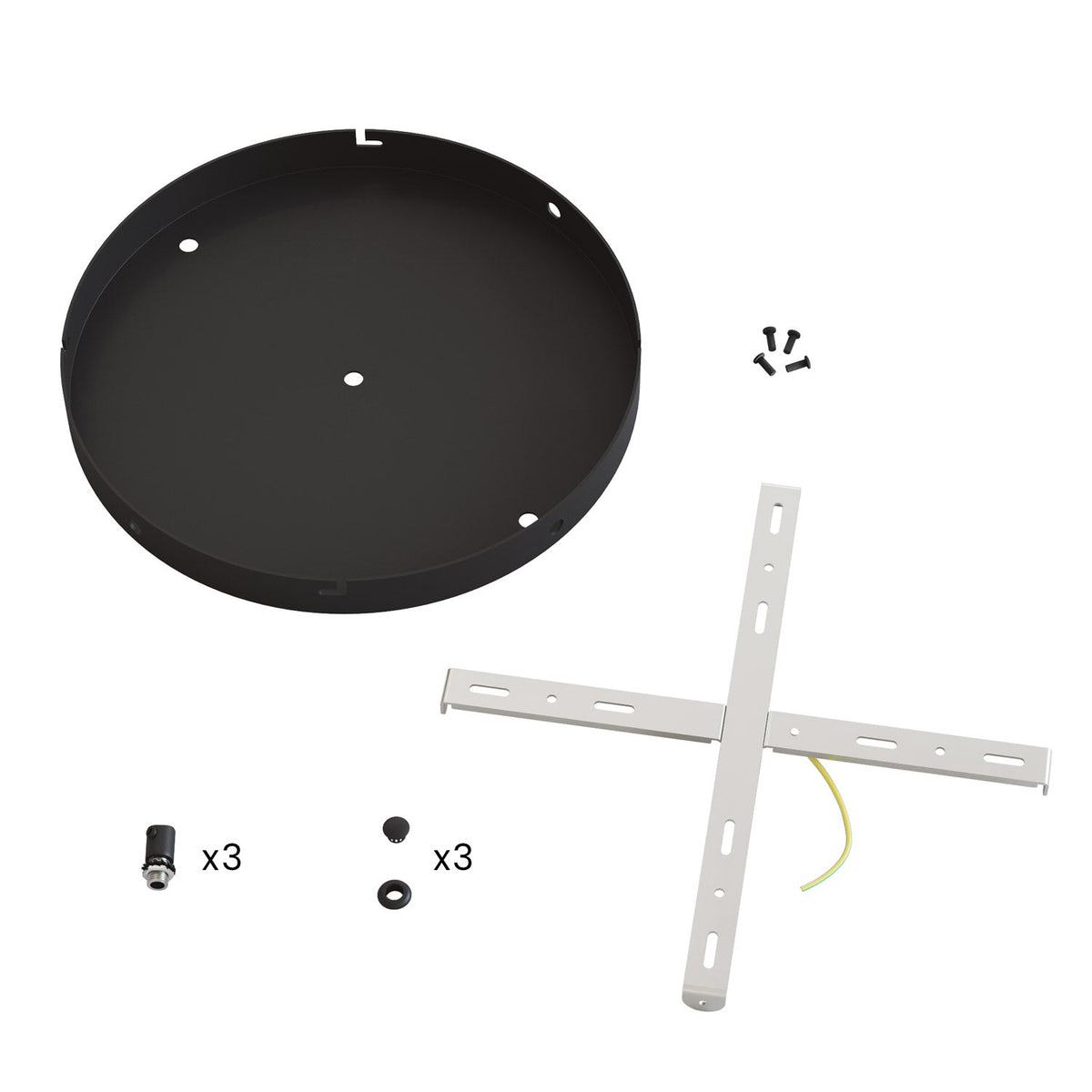 Rosone rotondo in alluminio Ø 30 cm con staffa e cavo di messa a terra, con 3 fori frontali - Nero 3