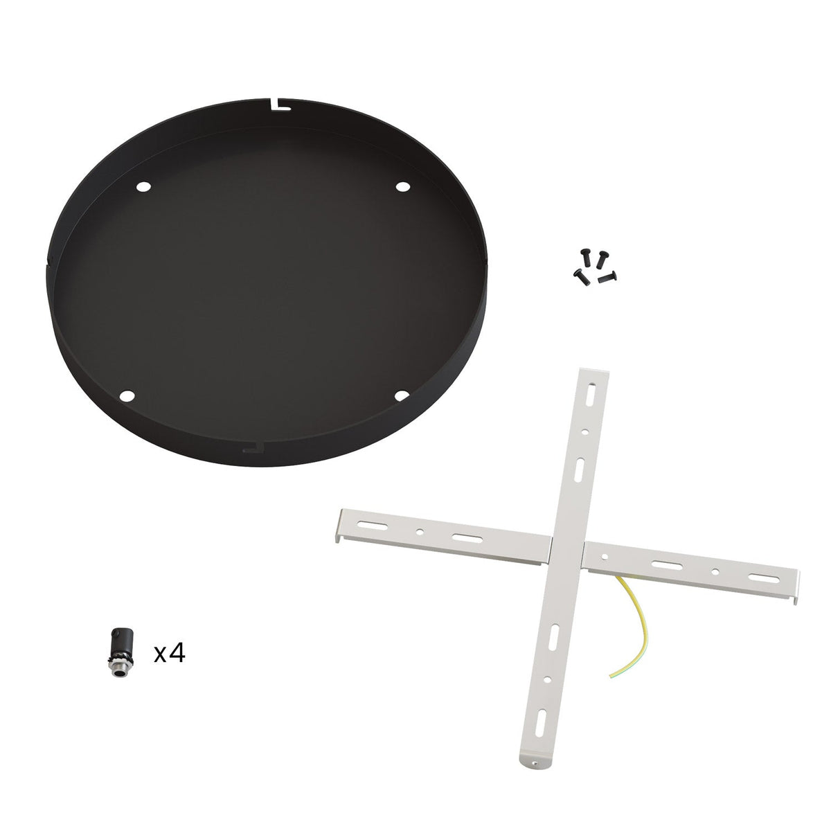 Rosone rotondo in alluminio Ø 30 cm con staffa e cavo di messa a terra, con 4 fori frontali - Nero 0