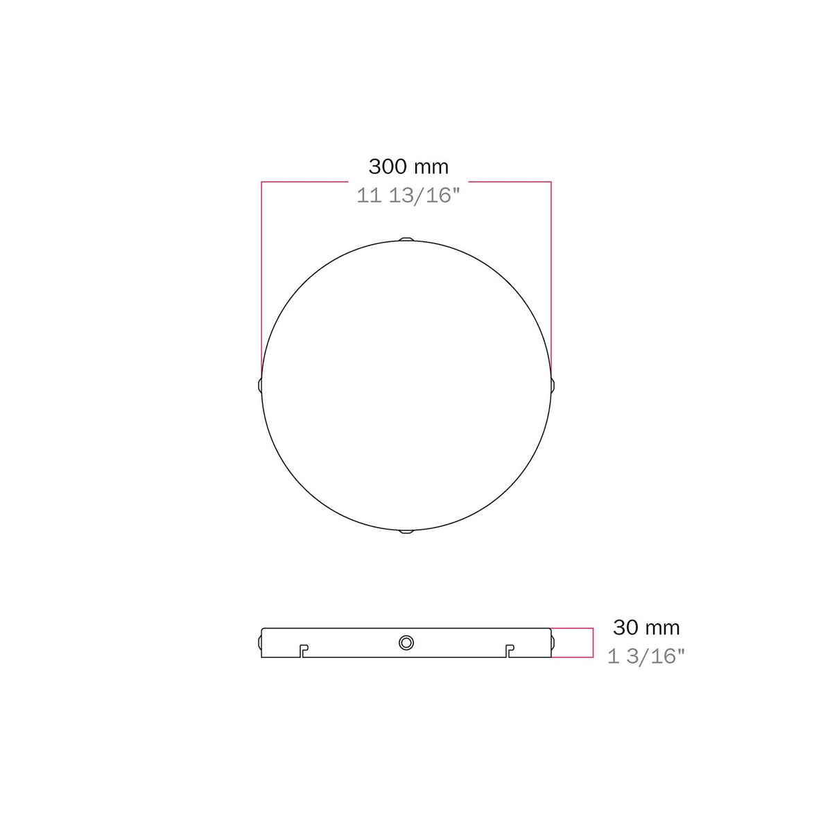 Rosone rotondo in alluminio Ø 30 cm con staffa e cavo di messa a terra, con 4 fori laterali - Bianco Opaco