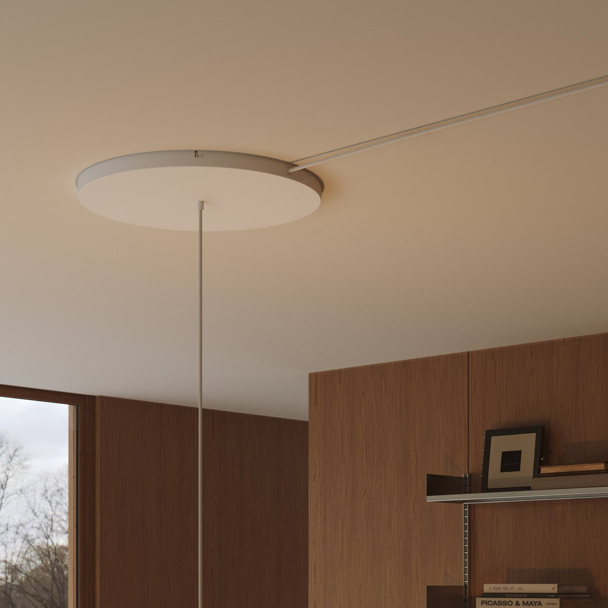Rosone rotondo in alluminio Ø 50 cm con staffa e cavo di messa a terra, con 1 foro frontale - Bianco Opaco 1