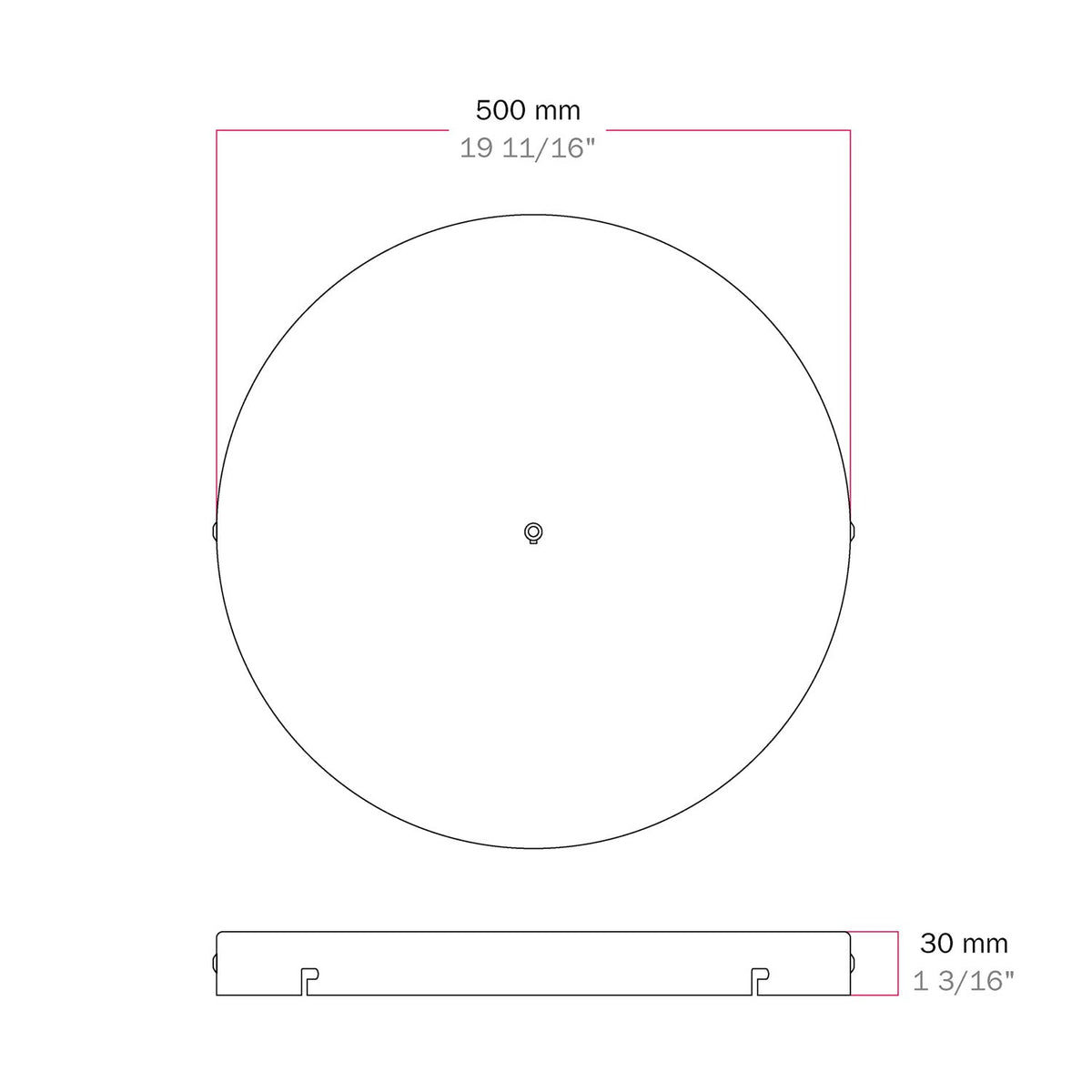 Rosone rotondo in alluminio Ø 50 cm con staffa e cavo di messa a terra, con 1 foro frontale - Bianco Opaco 2