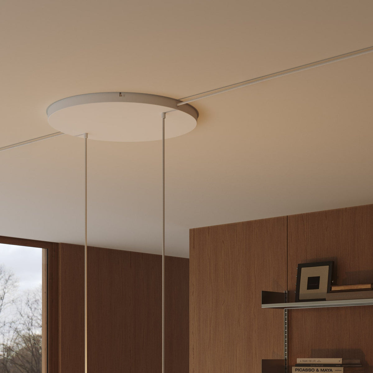 Rosone rotondo in alluminio Ø 50 cm con staffa e cavo di messa a terra, con 2 fori frontali - Bianco Opaco 2