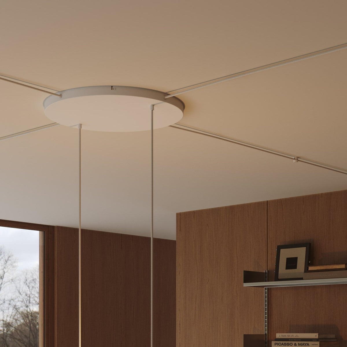 Rosone rotondo in alluminio Ø 50 cm con staffa e cavo di messa a terra, con 2 fori frontali - Bianco Opaco 4