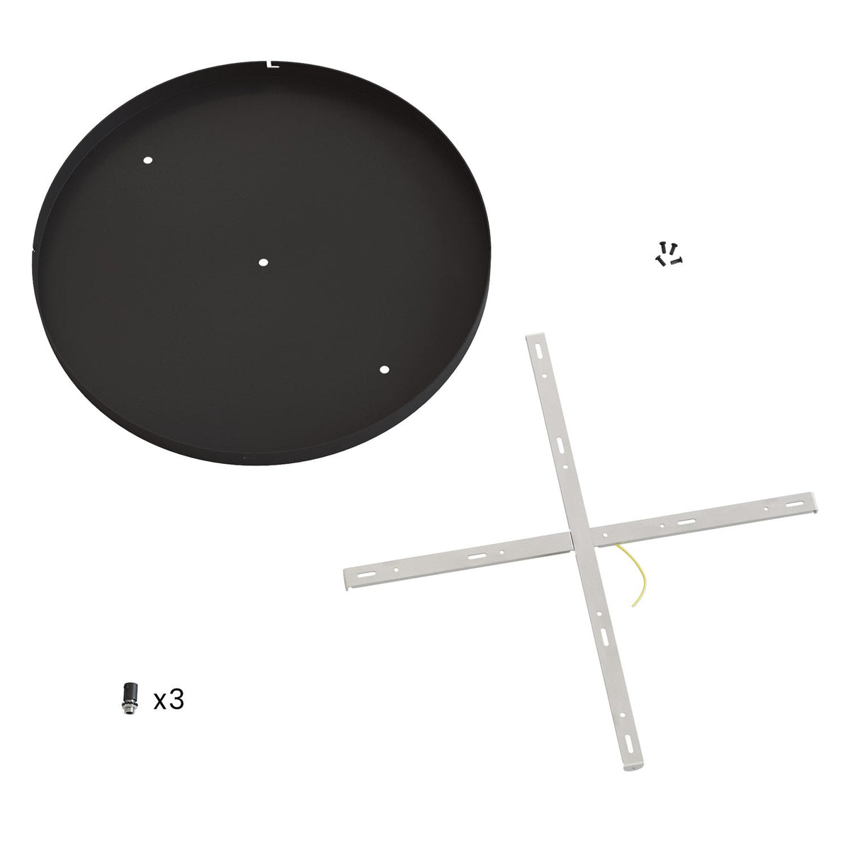 Rosone rotondo in alluminio Ø 50 cm con staffa e cavo di messa a terra, con 3 fori in linea frontali - Nero 0