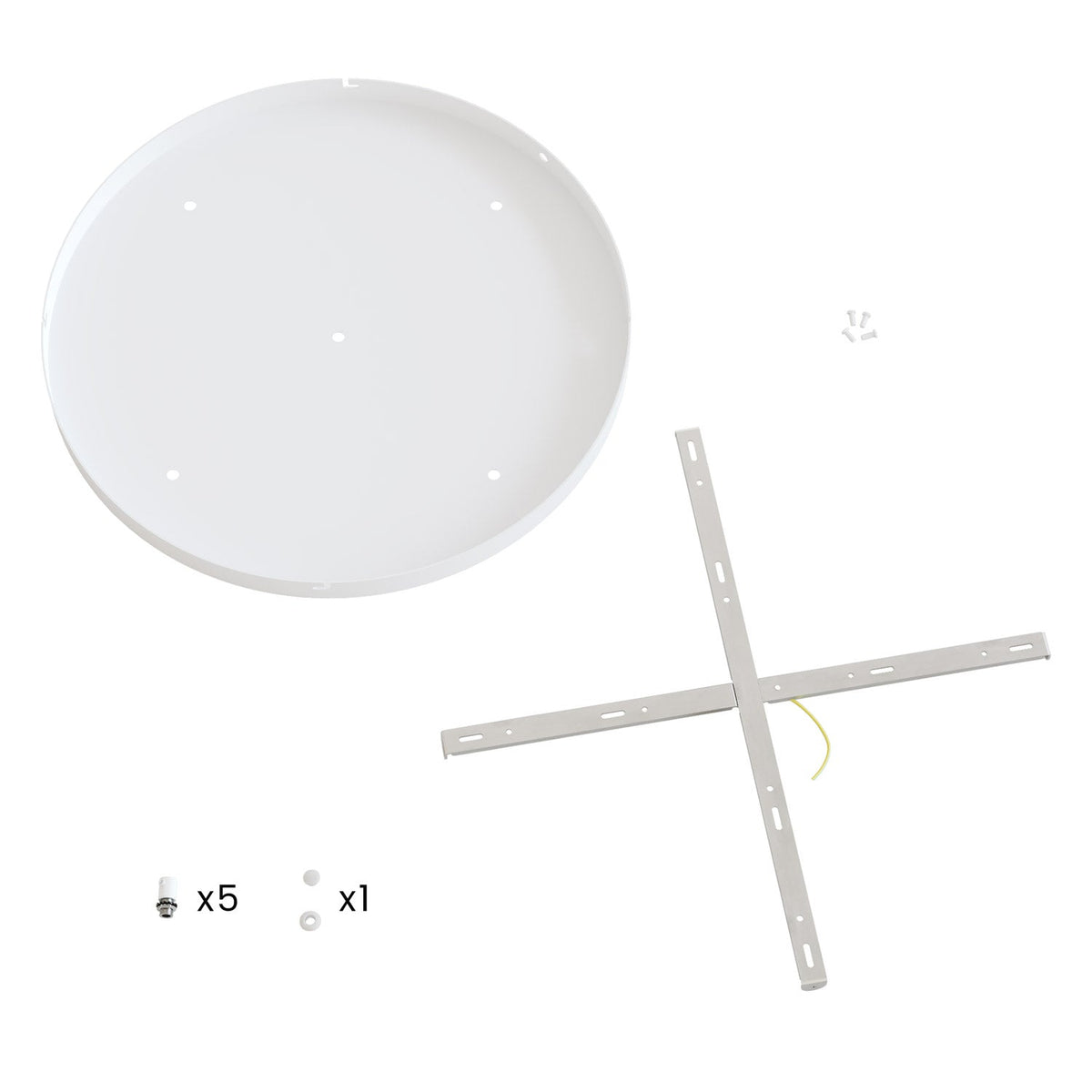 Rosone rotondo in alluminio Ø 50 cm con staffa e cavo di messa a terra, con 5 fori frontali - Bianco Opaco 1
