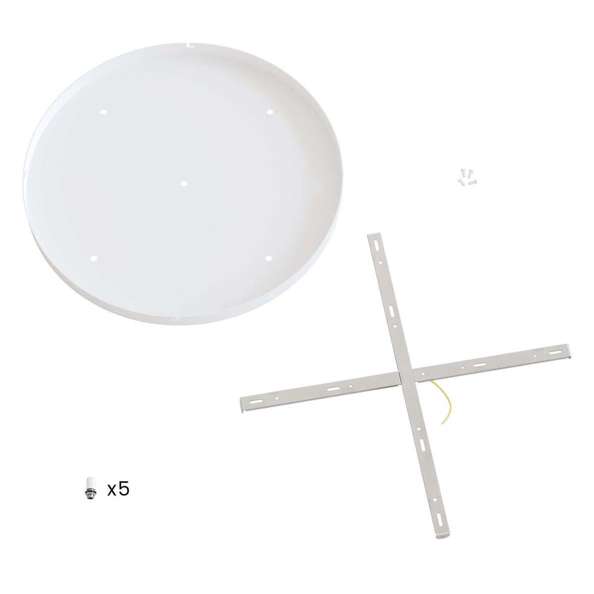 Rosone rotondo in alluminio Ø 50 cm con staffa e cavo di messa a terra, con 5 fori frontali - Bianco Opaco 0