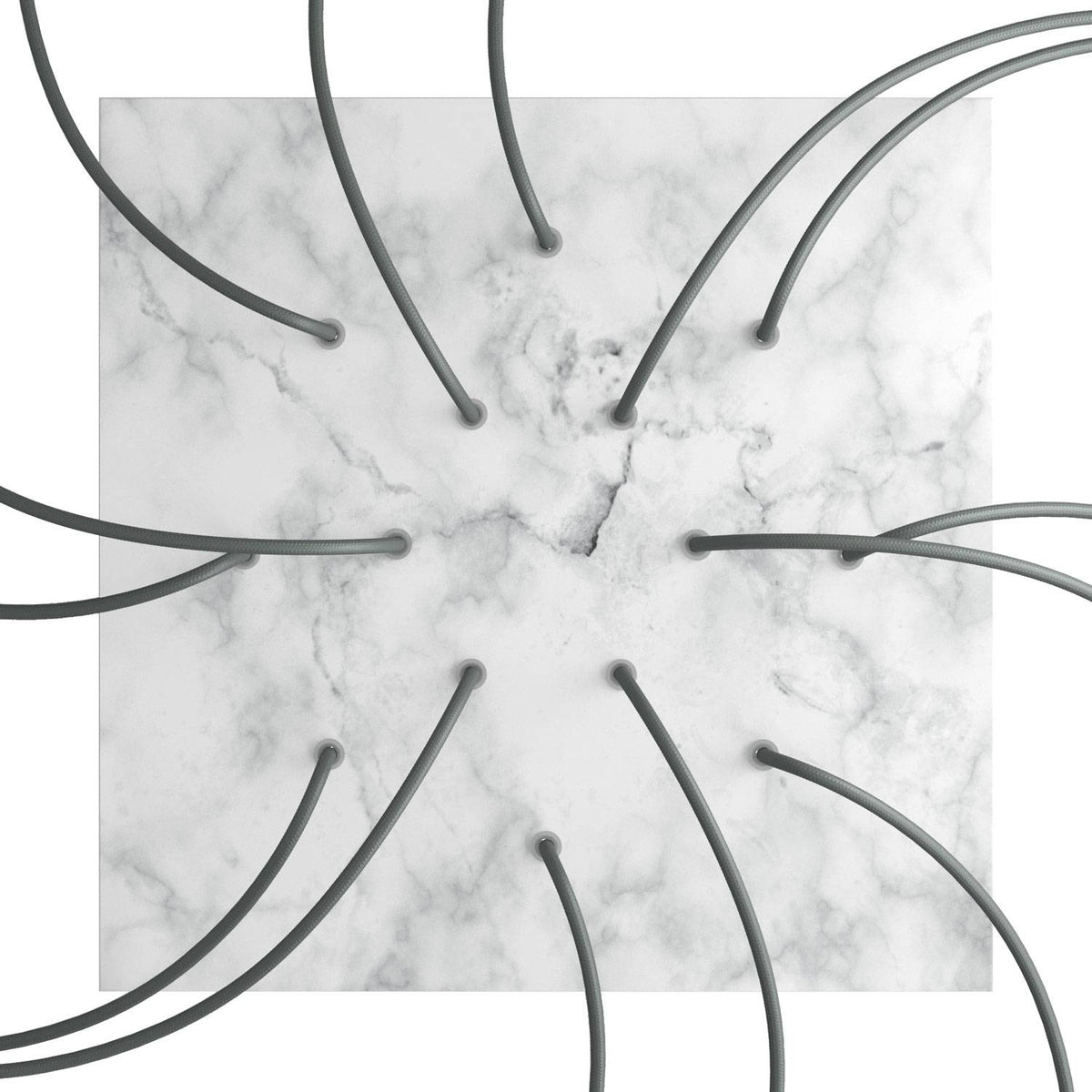 Rosone XXL Rose-One quadrato, 400 mm con 14 fori e 4 fori laterali - Marmo Carrara Bianco
