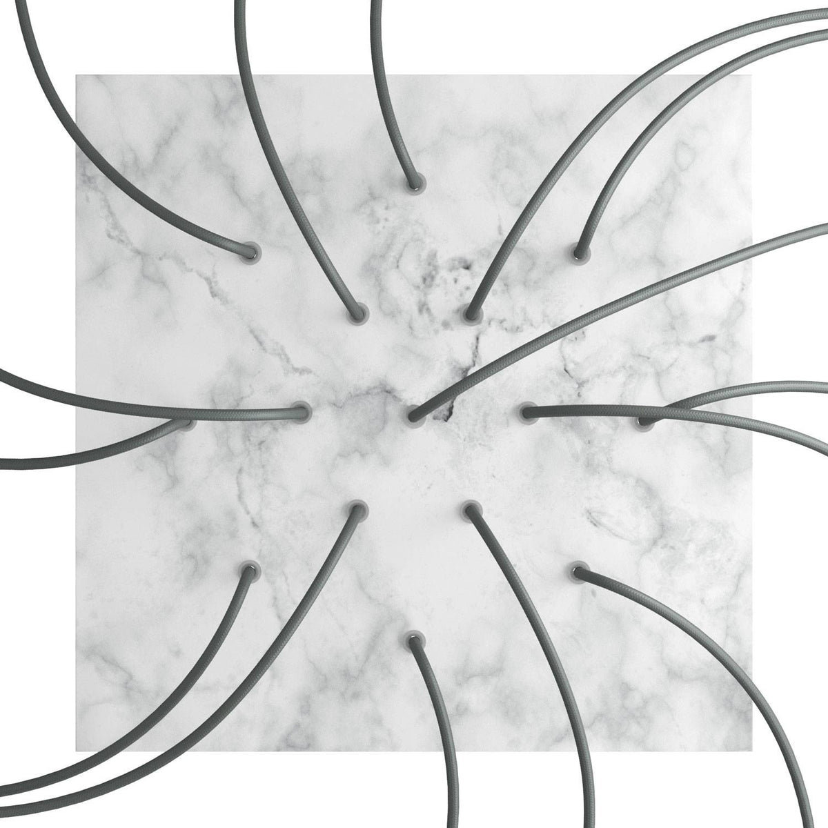 Rosone XXL Rose-One quadrato, 400 mm con 15 fori e 4 fori laterali - Marmo Carrara Bianco