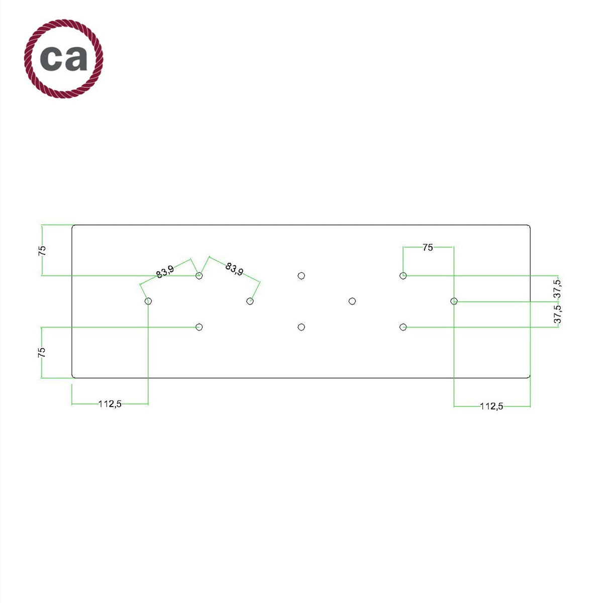 Rosone XXL Rose-One rettangolare a 10 fori e 6 fori laterali, dimensioni 675 x 225 mm - Dibond Nero opaco Bianco