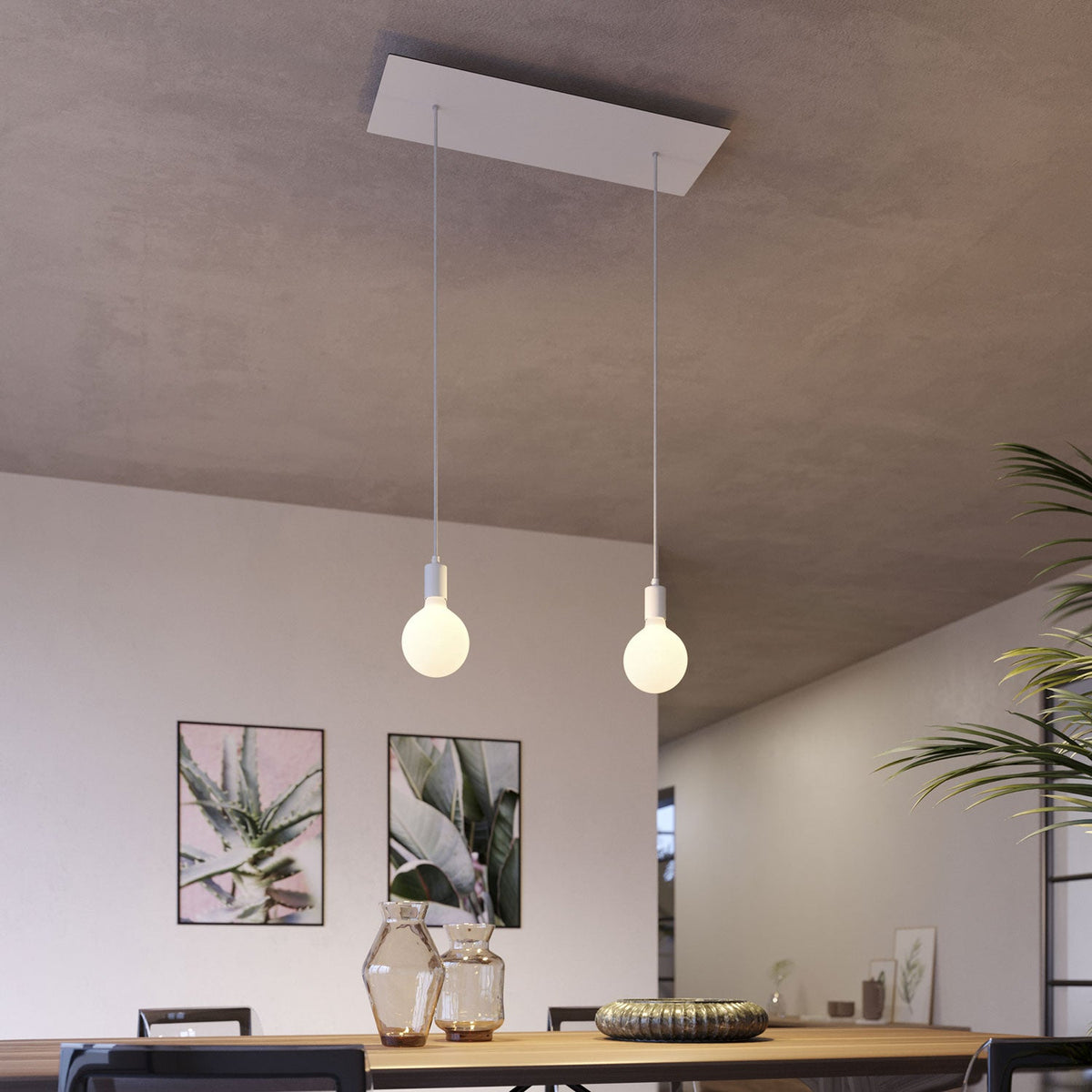 Rosone XXL Rose-One rettangolare a 2 fori e 6 fori laterali, dimensioni 675 x 225 mm - Dibond Bianco opaco Bianco