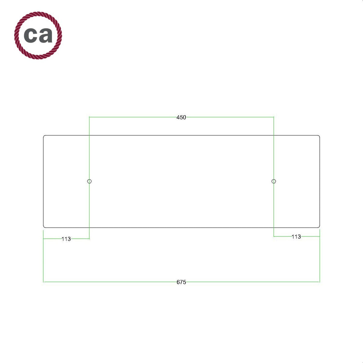 Rosone XXL Rose-One rettangolare a 2 fori e 6 fori laterali, dimensioni 675 x 225 mm - Dibond Nero opaco Bianco