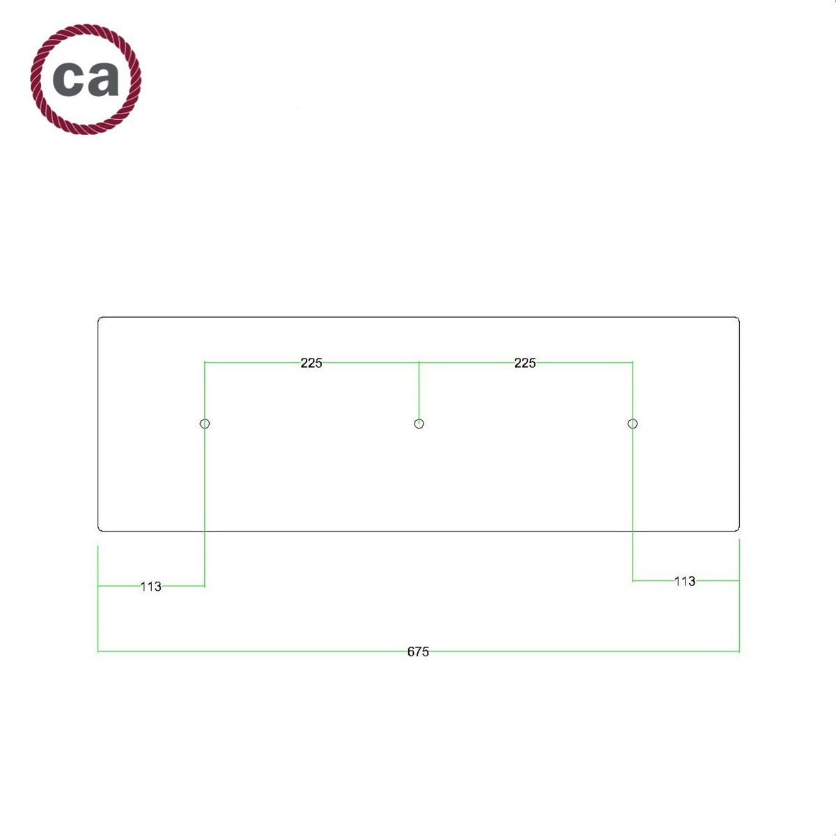 Rosone XXL Rose-One rettangolare a 3 fori in linea e 6 fori laterali, dimensioni 675 x 225 mm - Dibond Nero opaco Bianco