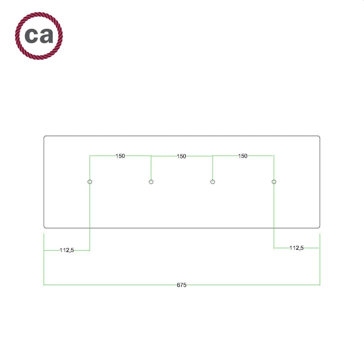 Rosone XXL Rose-One rettangolare a 4 fori in linea e 6 fori laterali, dimensioni 675 x 225 mm - Dibond Acciaio satinato Bianco