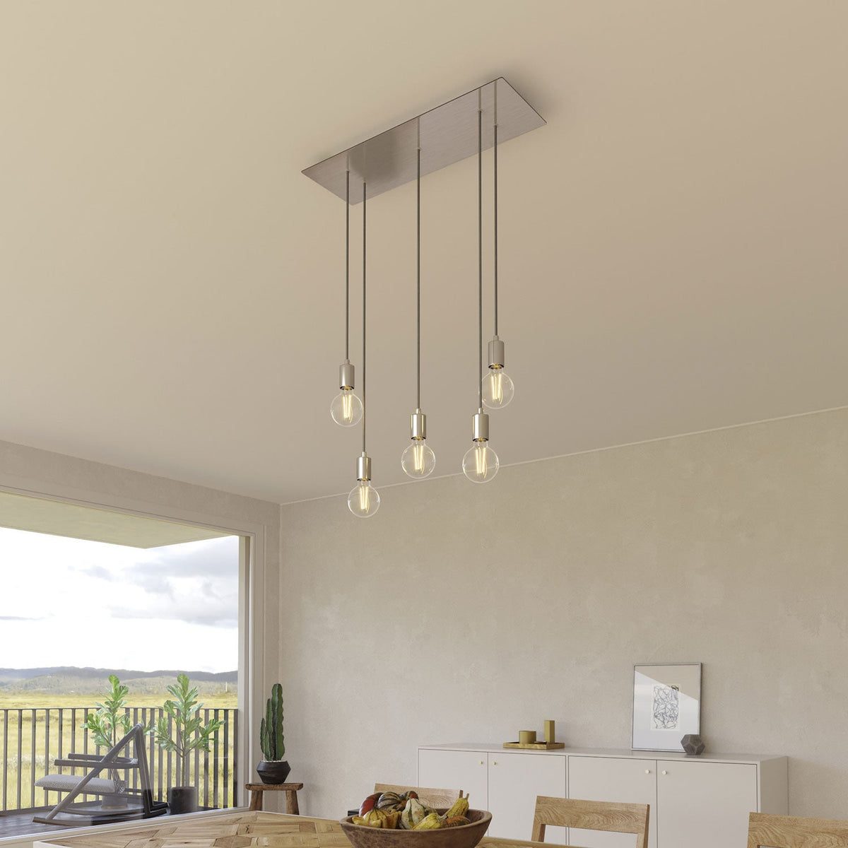 Rosone XXL Rose-One rettangolare a 5 fori e 6 fori laterali, dimensioni 675 x 225 mm - Dibond Acciaio satinato Bianco