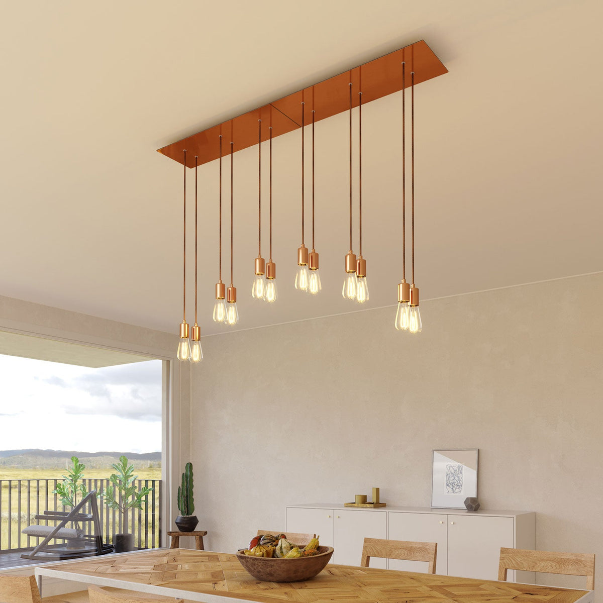 Rosone XXL Rose-One rettangolare a 6 fori e 6 fori laterali, dimensioni 675 x 225 mm - Dibond Rame satinato Bianco