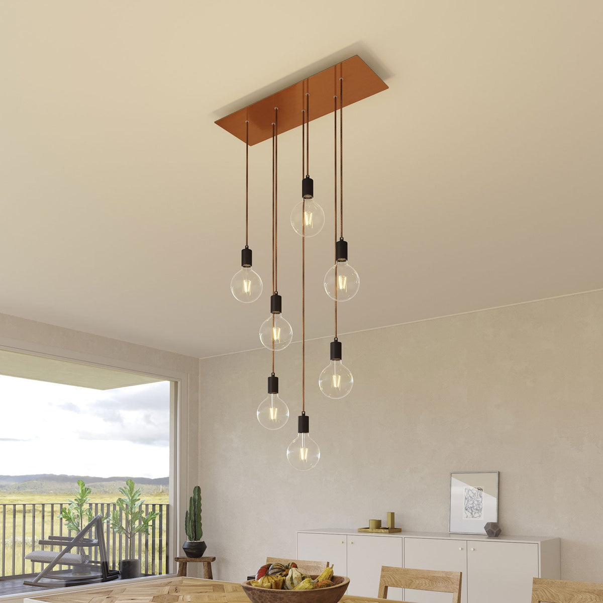 Rosone XXL Rose-One rettangolare a 7 fori e 6 fori laterali, dimensioni 675 x 225 mm - Dibond Rame satinato Bianco