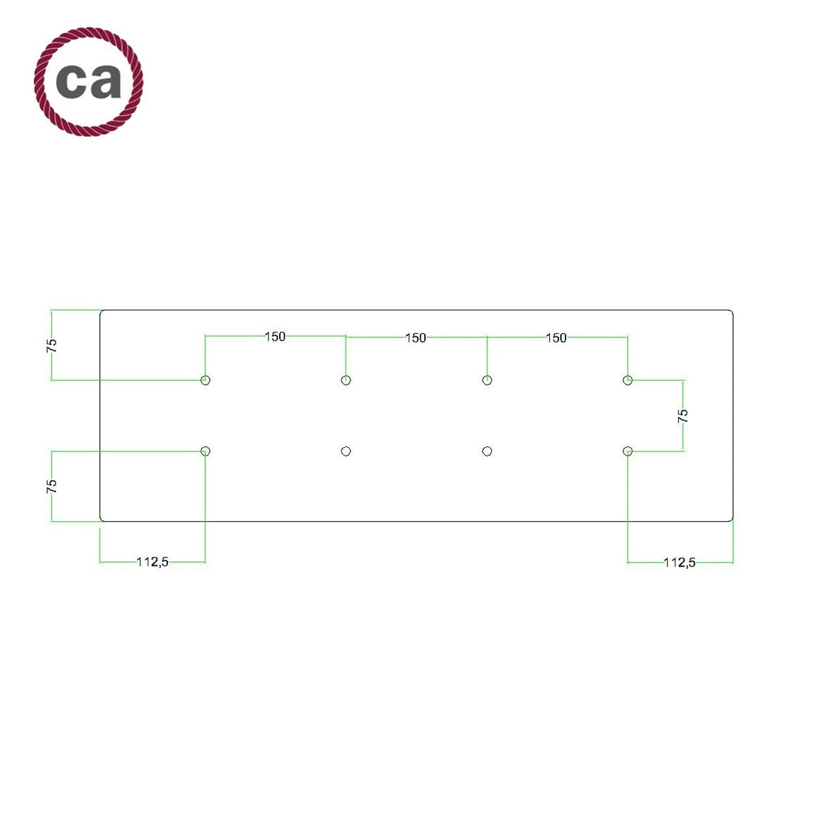 Rosone XXL Rose-One rettangolare a 8 fori e 6 fori laterali, dimensioni 675 x 225 mm - Dibond Nero opaco Bianco