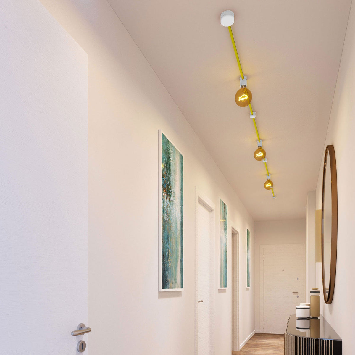 Sistema Filé Linear Kit - con cavo CF10 di 5 m per catenaria e 7 componenti in legno verniciato bianco per interni